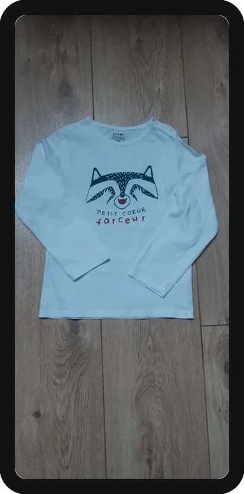 Tee-shirt ML kiabi blanc "petit cœur farceur" 36m état neuf