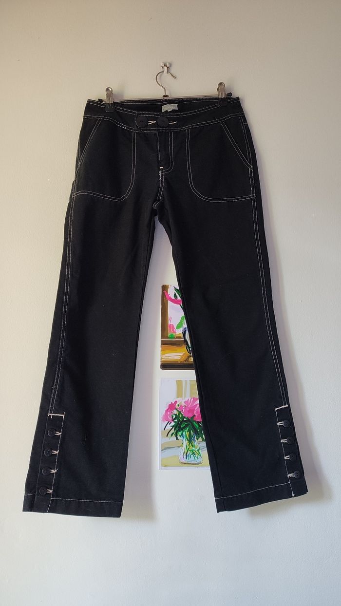 Jean noir PETITE  y2k taille 34 coutures blanches - photo numéro 4