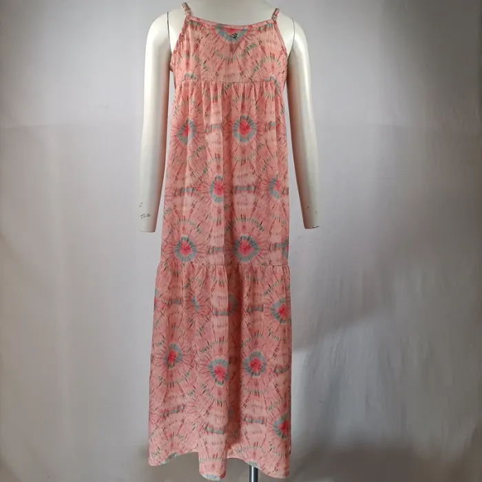 Robe longue IKKS tie and dye rose et bleue, coupe fluide, fines bretelles, taille S A1207 - photo numéro 2