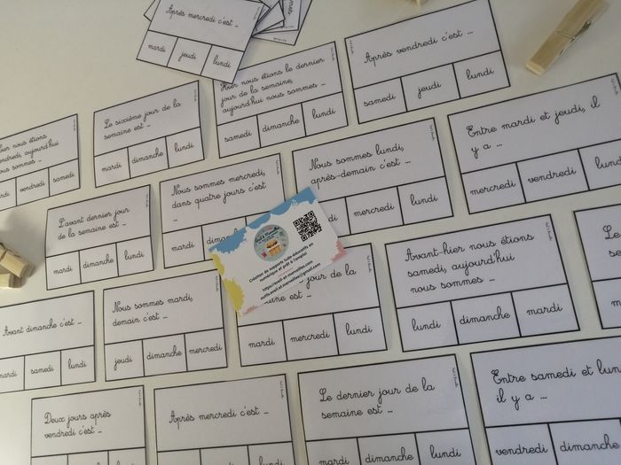 Cartes à pinces je me repère dans la semaine + 6 pinces