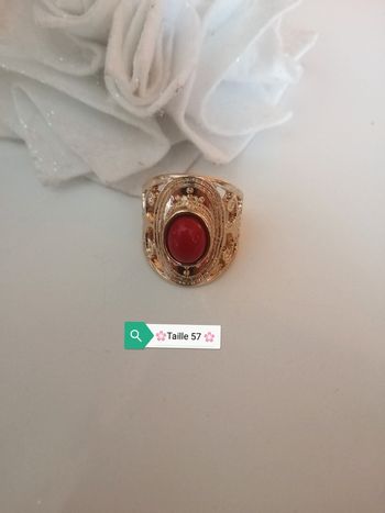 🌸Bague large ethnique Laiton doré avec pierre agate rouge "1001 bijoux"Taille 57" 🌸