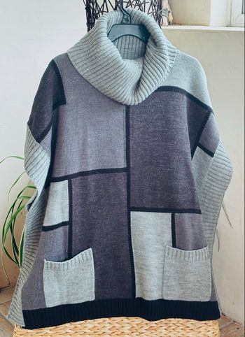 Poncho à manches, 2 poches col roulé en laine taille L / XL