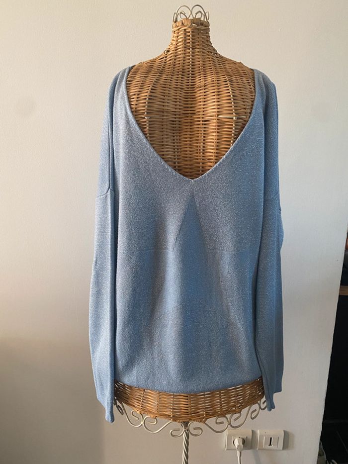 Pull Made in Italy bleu ciel argenté avec étoiles taille M - photo numéro 7