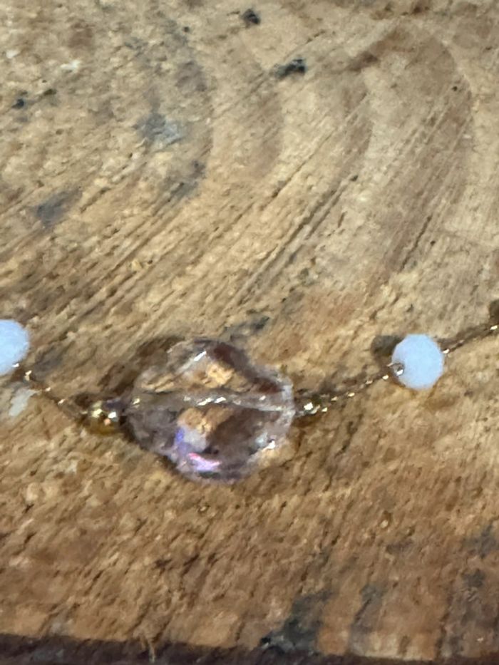 Collier réglable acier inoxydable or perle et trèfle rose pastel - photo numéro 8