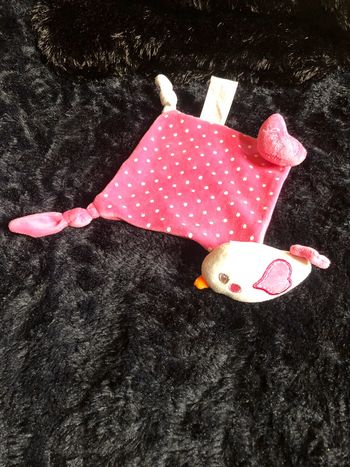 Doudou duo rose et blanc oiseau