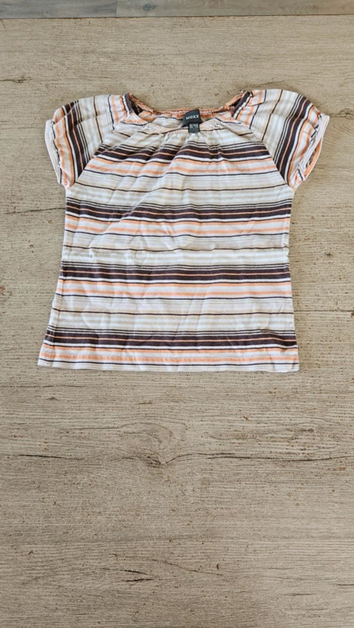 T shirt à manches courtes ligné beige/brun/orange clair, Mex, 5/6 ans, nickel