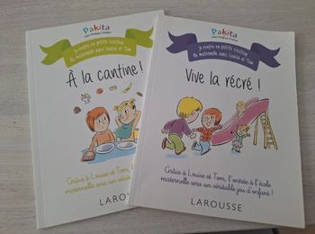 Lot de deux livres Pakita et Chabot. Maternelle avec Louise et Tom. Vive la récré et A la cantine