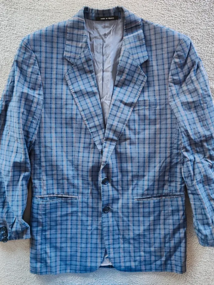 Blazer Brummell à carreaux bleu/gris – Made in France – Taille L