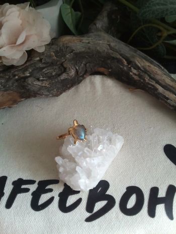 Bague tortue acier et pierre naturelle de labradorite