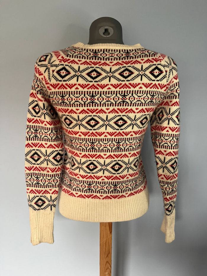 Pull tricot blanc cassé Sandro taille 1 – Motifs noir et rouge & tirettes manches - photo numéro 5
