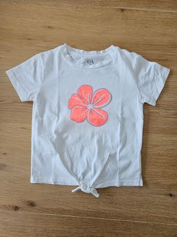 Tee-shirt noué fleur fluo