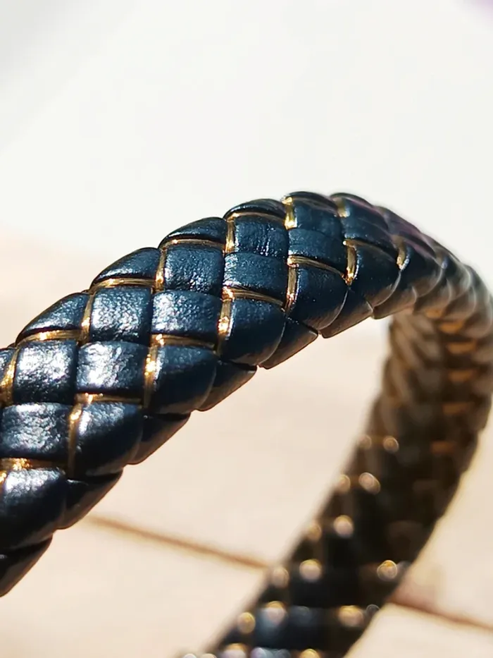 Bracelet cuir noir et or pour homme - photo numéro 2