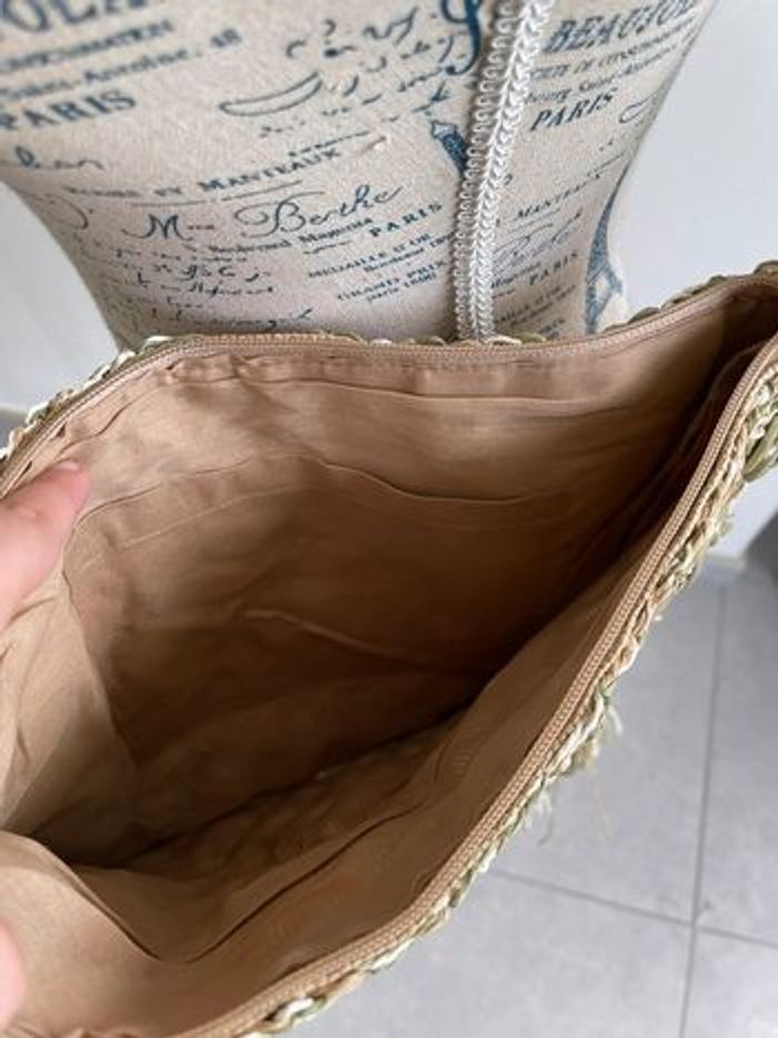 Grand sac raphia (31x38cm) beige et vert - photo numéro 3