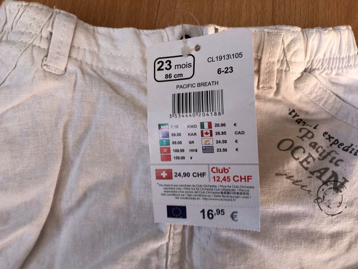 Beau short long/pantacourt blanc été T. 23 mois/86 cm Orchestra neuf avec étiquette - photo numéro 6