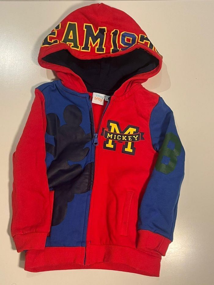 Sweat à capuche Disney Mickey – rouge & bleu – 18/24 mois – coton - photo numéro 4