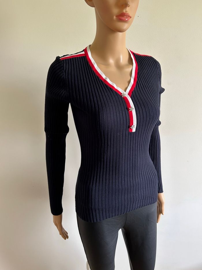 Pull bleu marine à manches longues Morgan taille XS bon état (léger défaut) - photo numéro 2