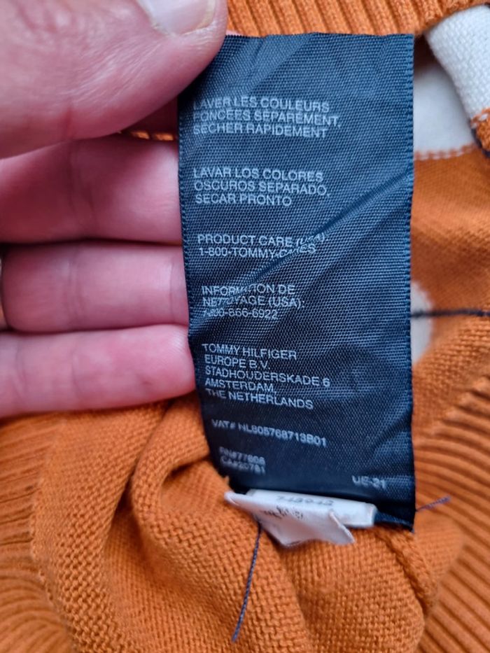 Pull col V Tommy Hilfiger orange à losanges – Taille M Homme - photo numéro 8