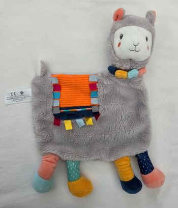Doudou plat Lama gris et orange- Etiquettes- Simba