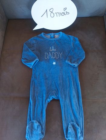 Pyjama velours Garçon 18 mois Like Daddy Papa Kiabi