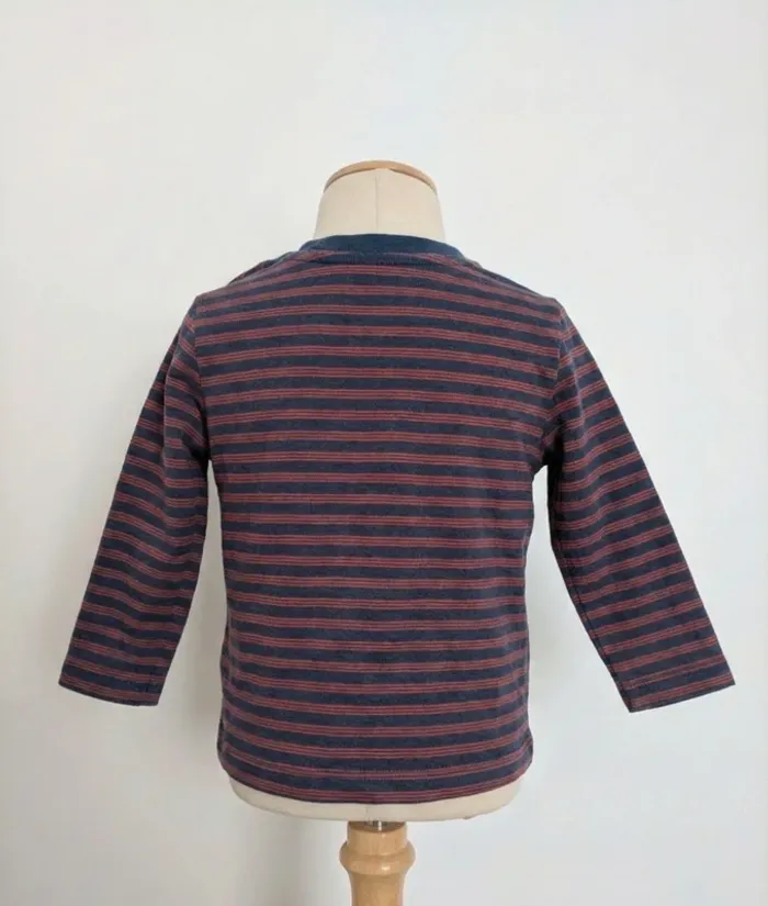 T-shirt Marinière In Extenso - 6 Mois (68 cm) - Rayé Bleu & Brique - photo numéro 2