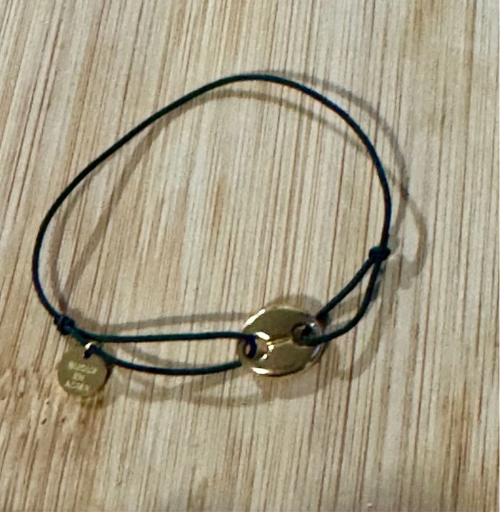 Bracelet cordon noir réglable grain de café acier inoxydable or - photo numéro 3