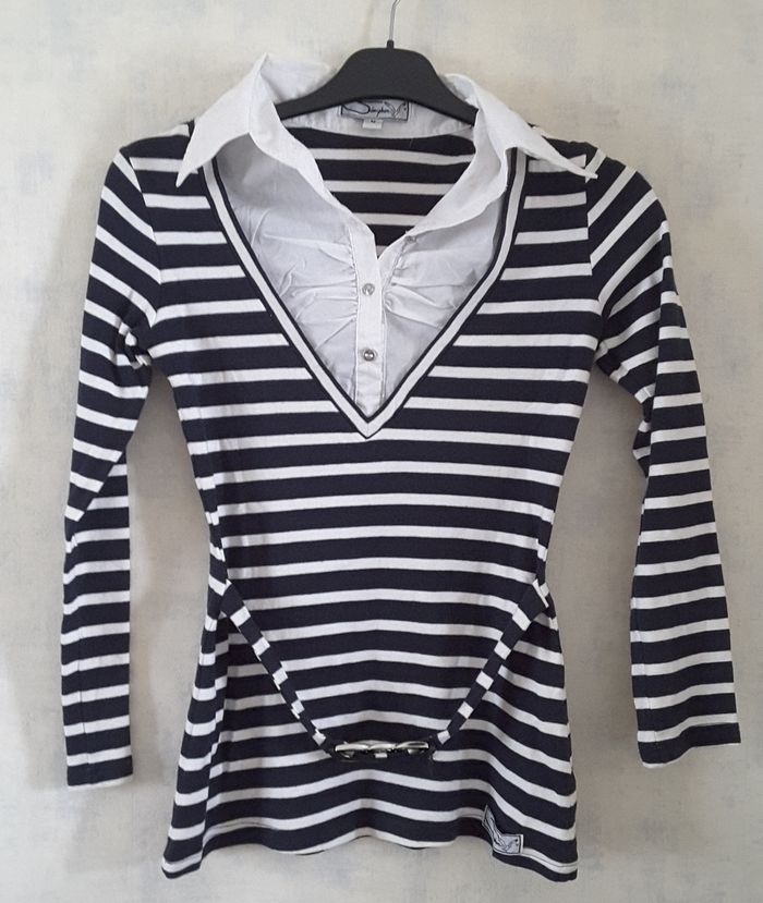 Tee shirt marin – Manches longues – Sémaphore – M – 100% coton