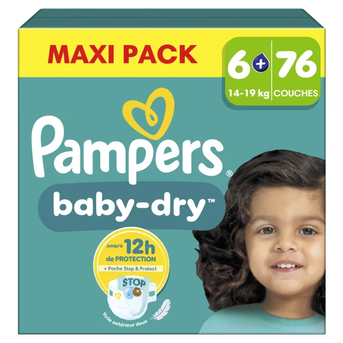 6 cartons Couches Baby-Dry 14-19 kg Taille 6+ PAMPERS