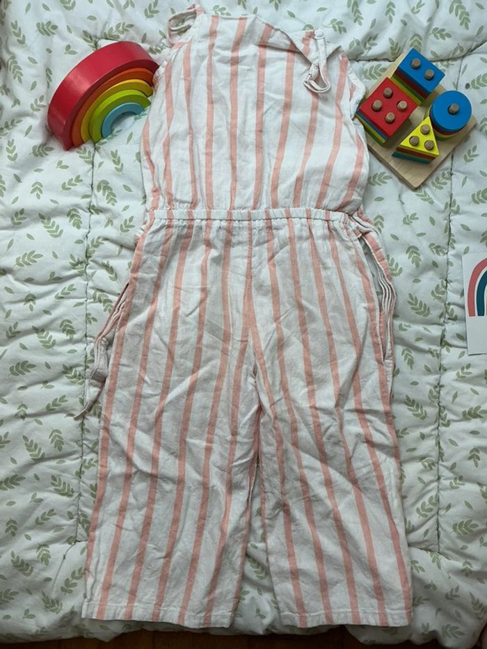 Combinaison pantalon large à bretelles crème et rose gemo 6 ans - photo numéro 5
