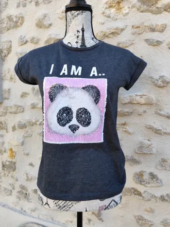 T-shirt enfant 12/13 ans YD avec sequins réversibles panda ou licorne