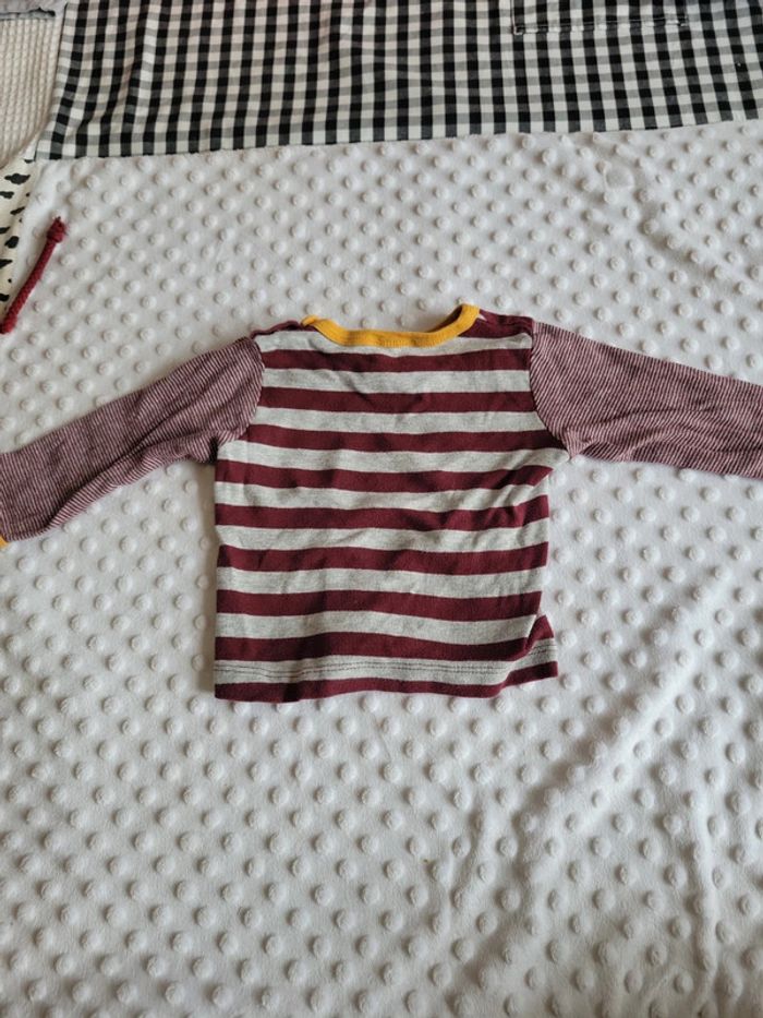 Tee-shirt manches longues 6 mois – Mixte – Bordeaux et gris avec liseret moutarde - photo numéro 3