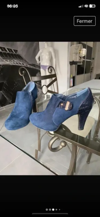 Bottines marine bi matière talon de 9 cms
