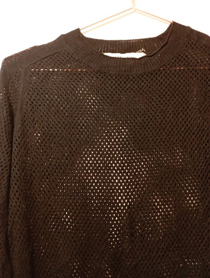 Pull fin maille ajourée noire - photo numéro 2