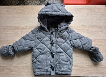 Manteau d'hiver gris chiné Tape à l'Œil (TAO) avec moufles – 6 mois