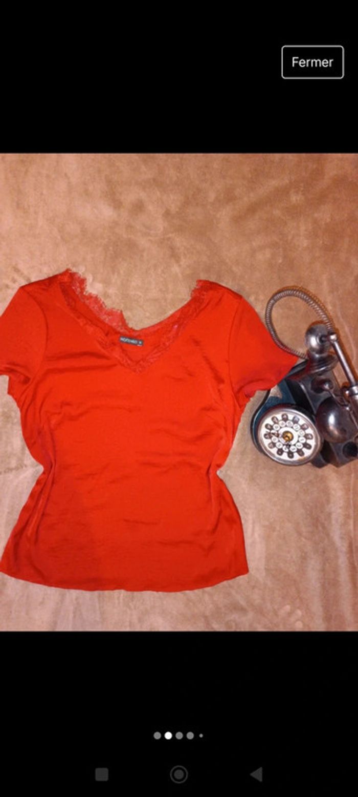 Blouse rouge effet satinée caraco - photo numéro 2