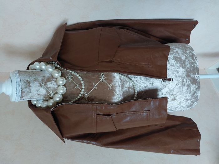 Blouson Lumina simili cuir marron court taille M - photo numéro 2
