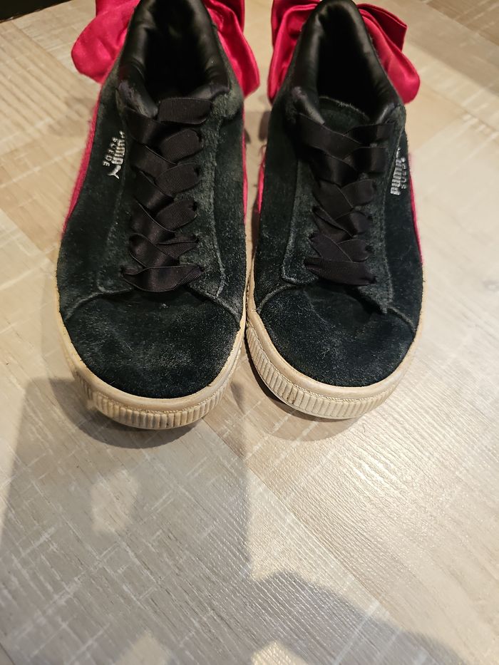 🎀 baskets puma suede bow noir rose satin femme taille 30 sneakers fille tendance confortable 🎀 - photo numéro 3