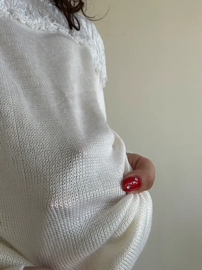Pull blanc vintage années 80 à franges taille M - photo numéro 8