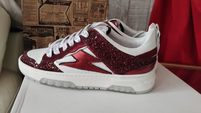 Chaussures femme baskets sneackers T 37 rouge émeraude strass - photo numéro 3