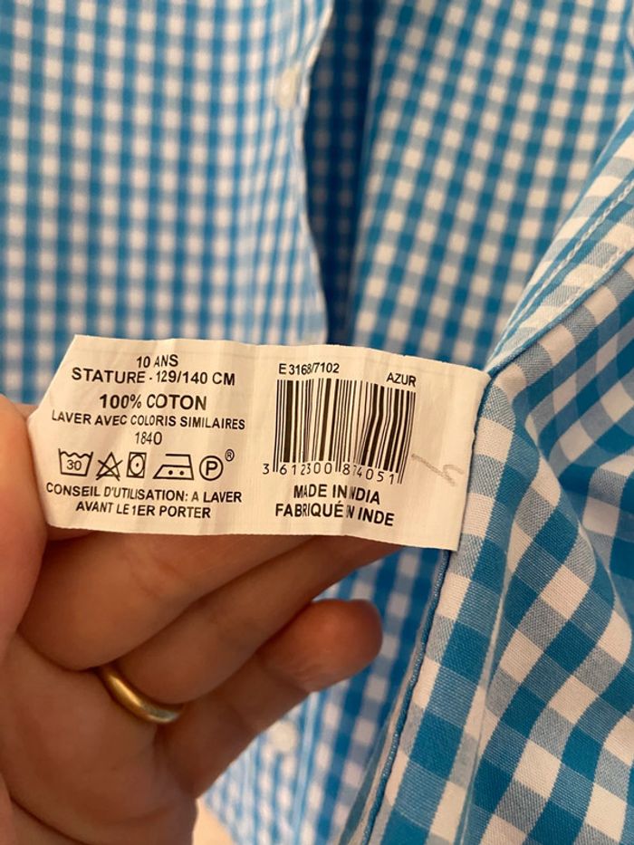 Chemise en coton vichy blanc et bleu Monoprix taille 10 ans - photo numéro 4