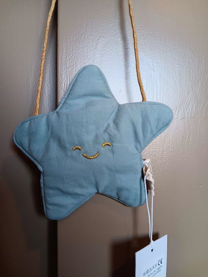 Petit sac Fabelab - motif étoile bleu avec broderie doré - avec étiquette - photo numéro 2