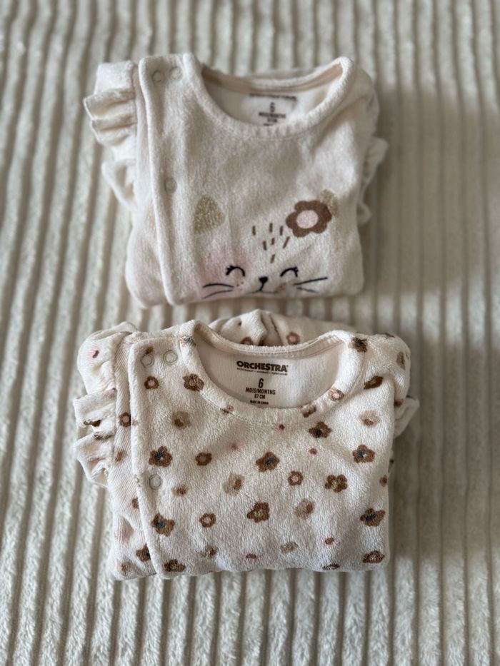 Lot de 2 pyjama - fille - beige et marron - Ochestra - 6 mois - Excellent état - photo numéro 2