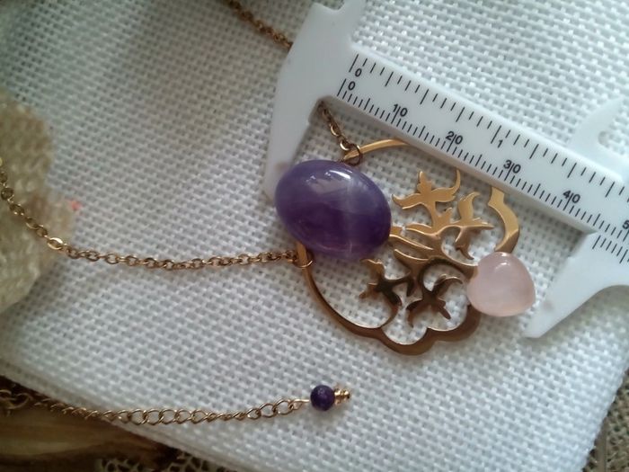 Collier pierres d'améthyste et de quartz rose - photo numéro 2