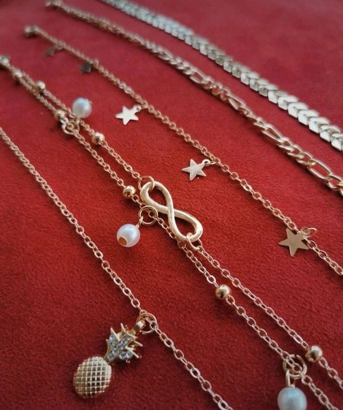 A38 lot de 5 bracelet cheville doré été plage réglable tendance - photo numéro 2