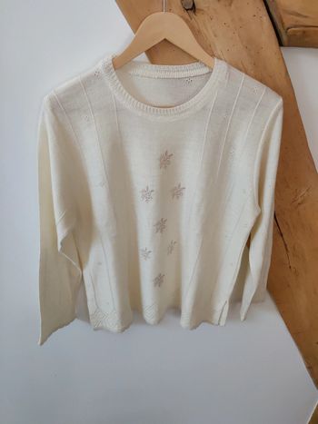 Haut années 70 100 % acrylique crème broderie