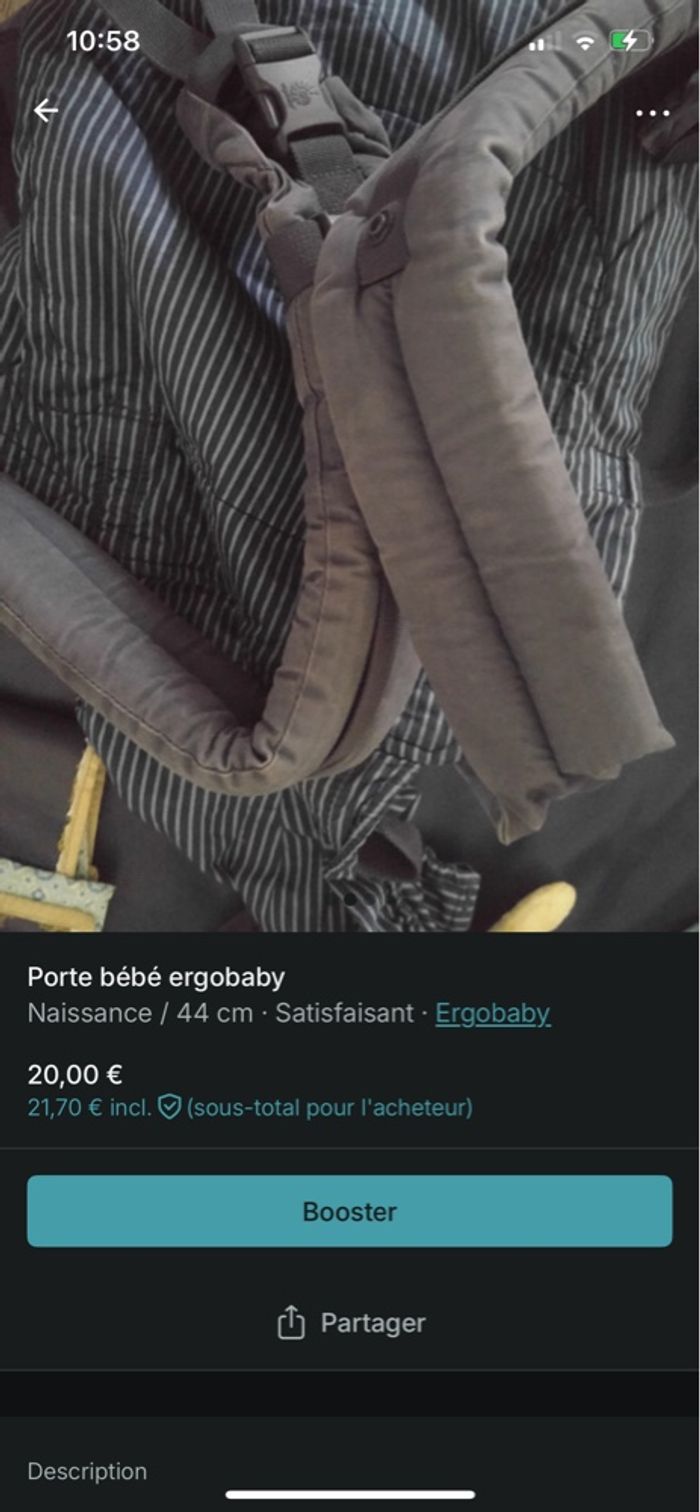 Porte bébé ergo baby et couussin pour noirisdon complète