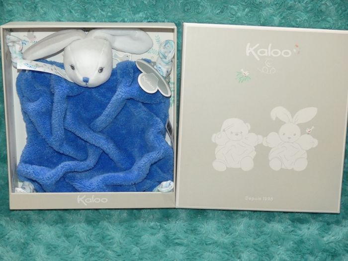Doudou plat lapin plume kaloo bleu ocean gris blanc🐰Neuf - photo numéro 3