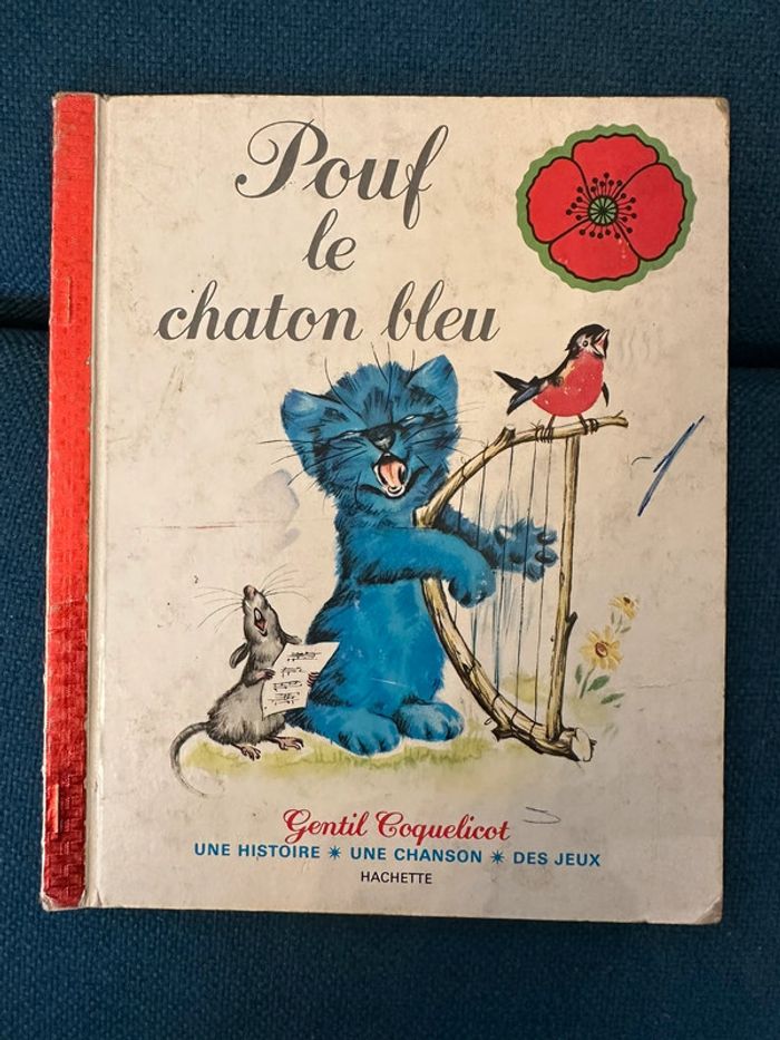 1976 Livre ancien carton Pouf le Chaton bleu Gentil coquelicot Hachette Pierre Probst (Caroline)