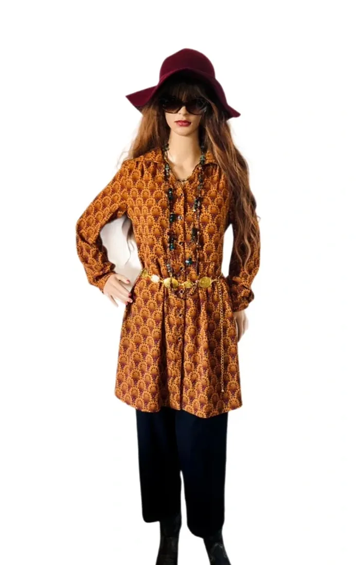 🍁Chemise longue S/36 hippie chic boho vintage retro 70s style long shirt🍁 - photo numéro 9