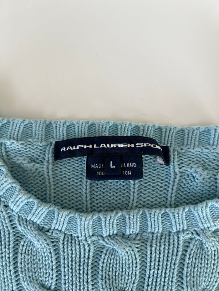 Pull torsadé bleu clair Ralph Lauren taille S - photo numéro 4
