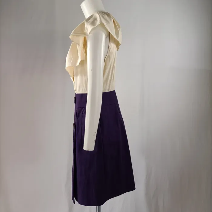 Robe BCBG Max Azria taille 36 crème et violet boutons style rétro chic A1351 - photo numéro 8